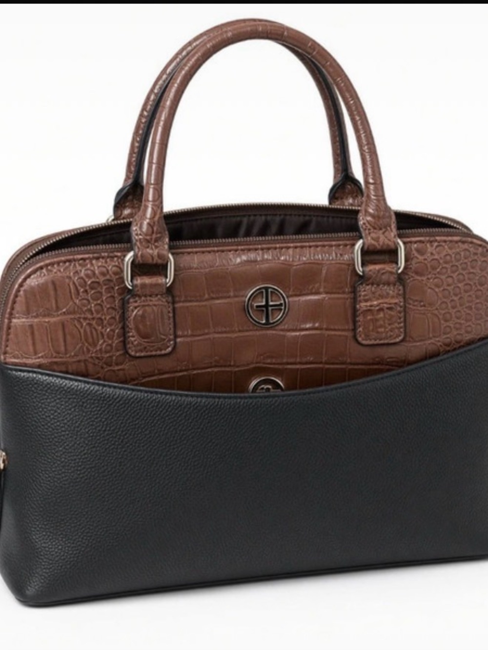 Giani Bernini Brown Croc-Texture and Black Leather Shoulder Bag